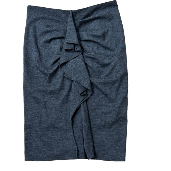 DESIGNER TERI JON WOOL GRAY WATERFALL RUFFLE STRAIGHT PENCIL SKIRT SZ 10 - Picture 2 of 4